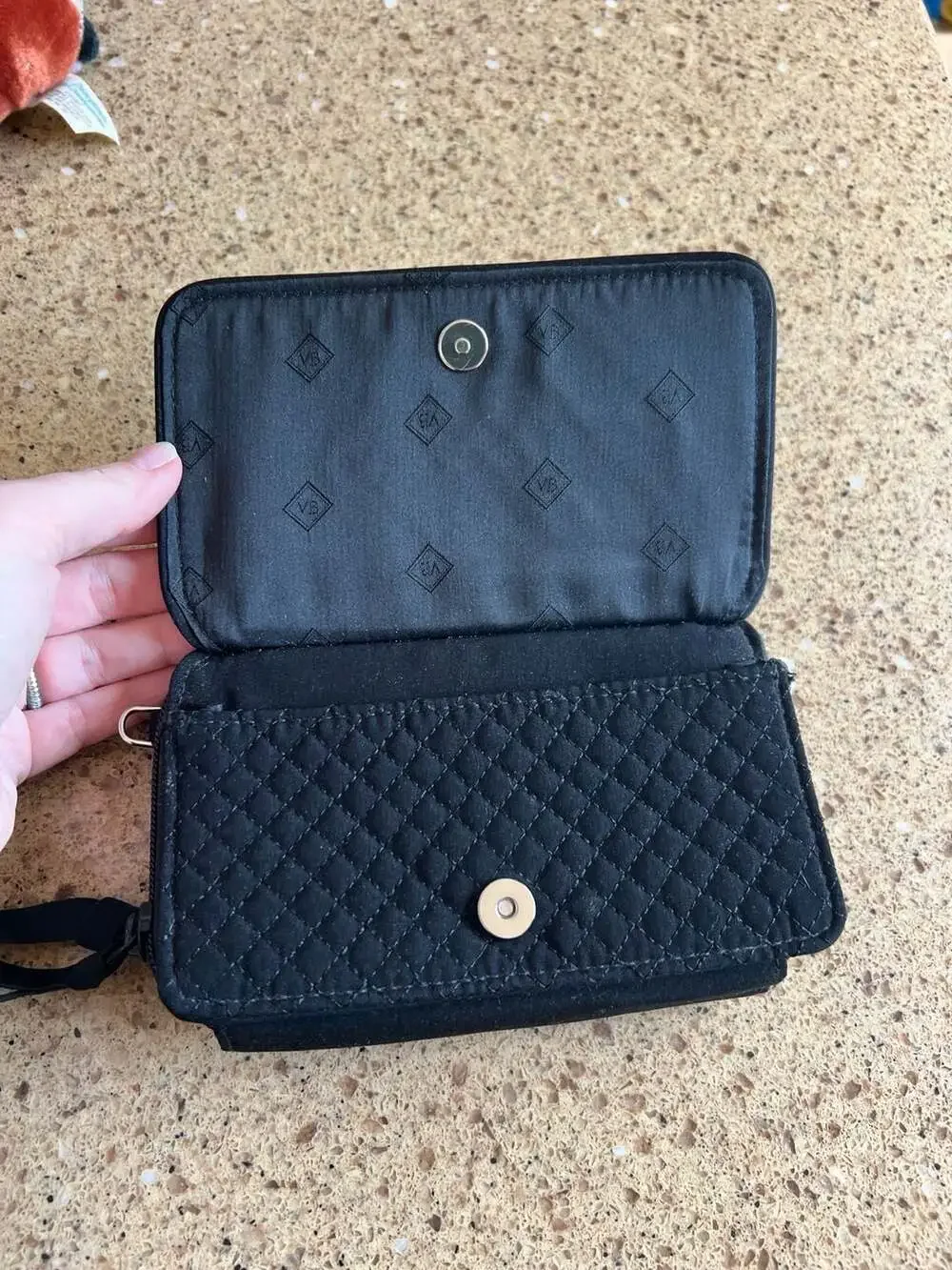 Vera Bradley RFID All in One Wallet Black Quilted (Crossbody Strap not included)